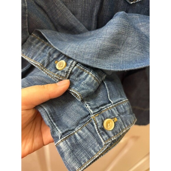 Cloth and Stone Anthropologie Denim Chambray V Neck Popover Shirt Blouse Size M - Picture 5 of 6